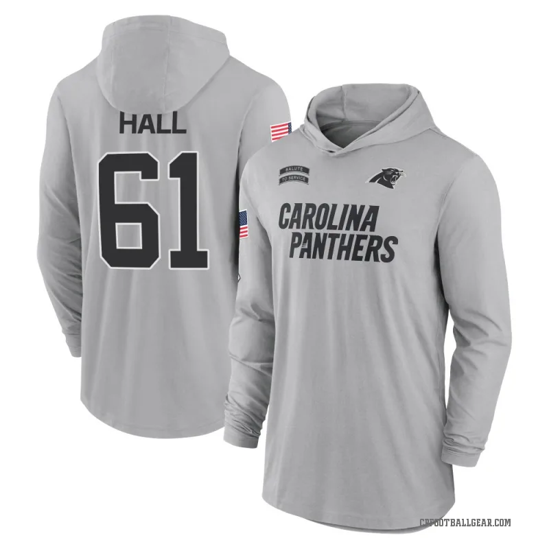 Aaron Hall Youth Gray Carolina Panthers 2024 Salute to Service Lightweight Performance Long Sleeve Hooded T-Shirt