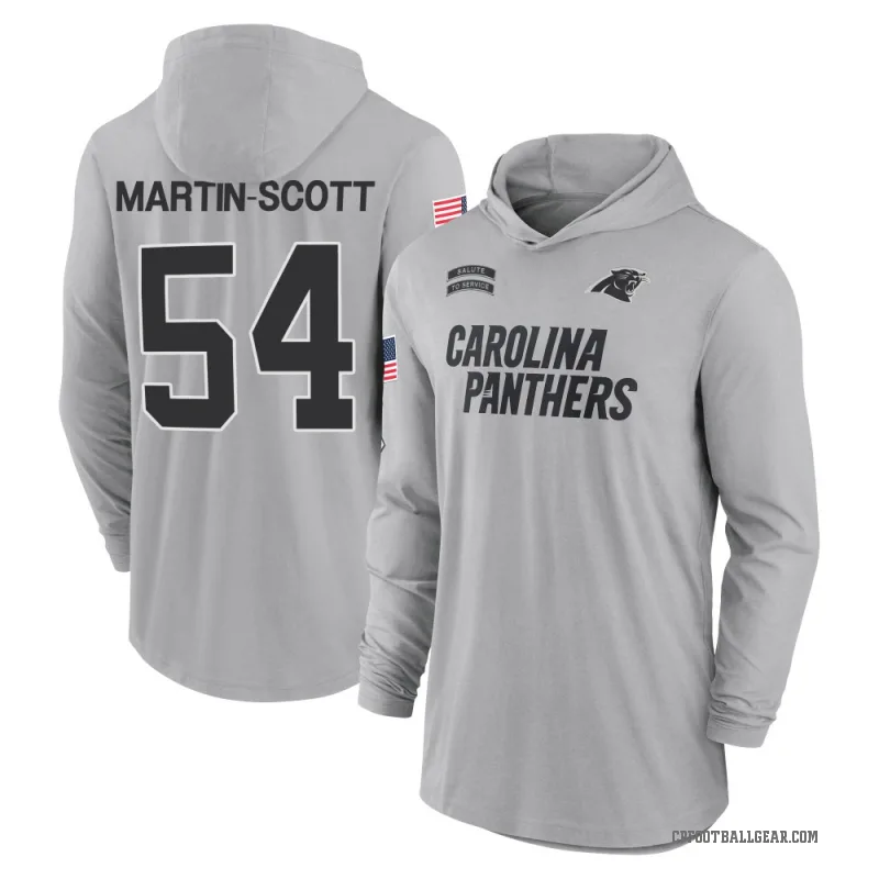Bam Martin-Scott Youth Gray Carolina Panthers 2024 Salute to Service Lightweight Performance Long Sleeve Hooded T-Shirt