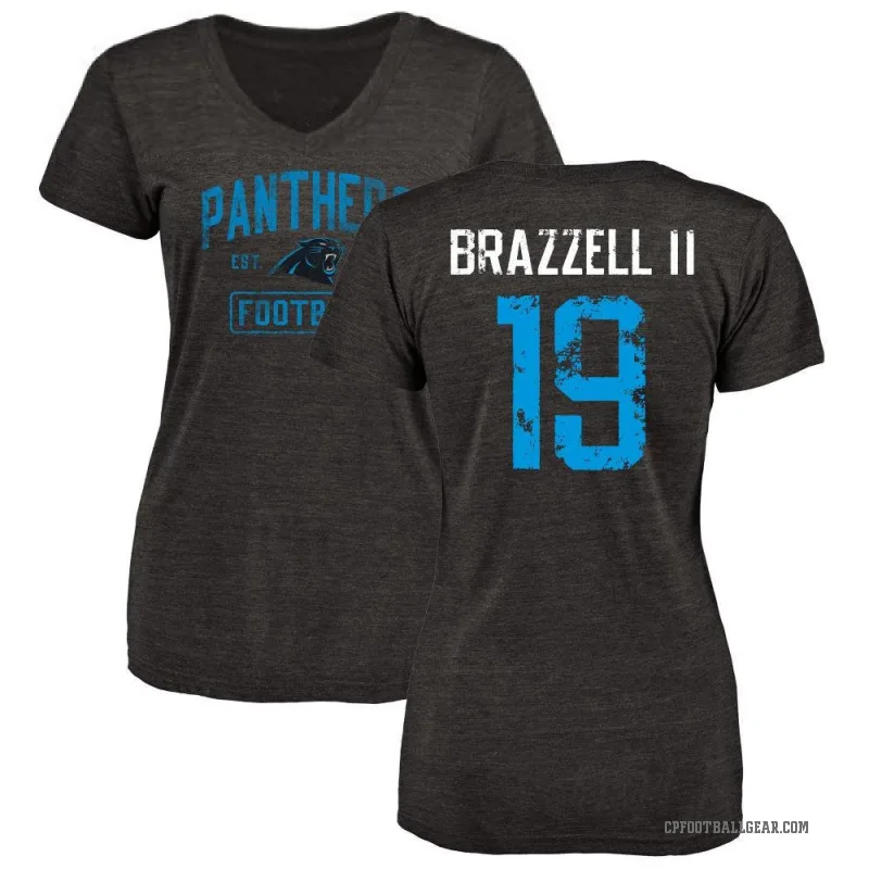 Chris Brazzell II Women's Black Carolina Panthers Distressed V-Neck T-Shirt