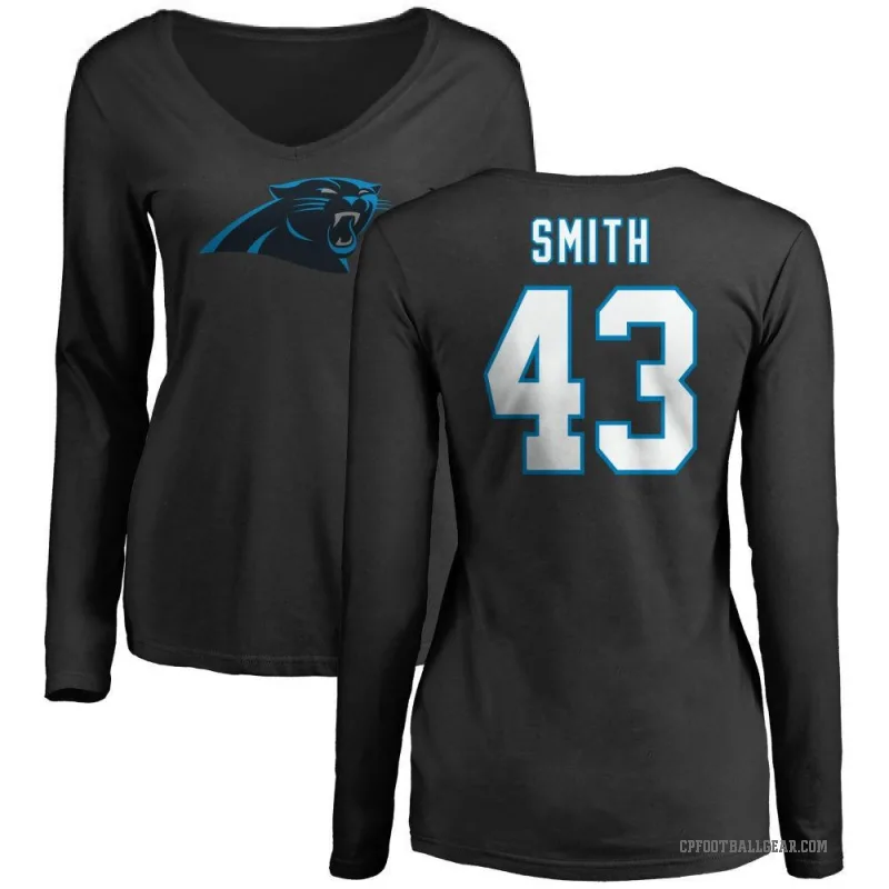 DeVonta Smith Women's Black Carolina Panthers Logo Slim Fit Long Sleeve T-Shirt -