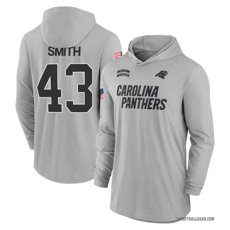 DeVonta Smith Youth Gray Carolina Panthers 2024 Salute to Service Lightweight Performance Long Sleeve Hooded T-Shirt