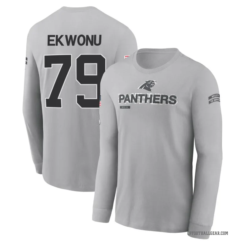Ikem Ekwonu Men's Gray Carolina Panthers 2024 Salute to Service Long Sleeve T-Shirt