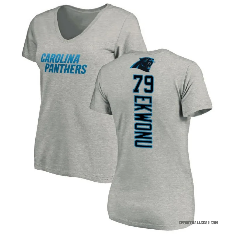 Ikem Ekwonu Women's Ash Carolina Panthers Backer V-Neck T-Shirt -