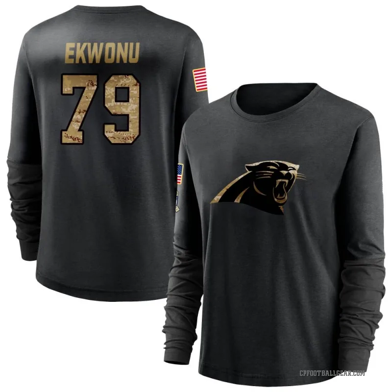Ikem Ekwonu Women's Black Carolina Panthers 2020 Salute To Service Sideline Performance Long Sleeve T-Shirt