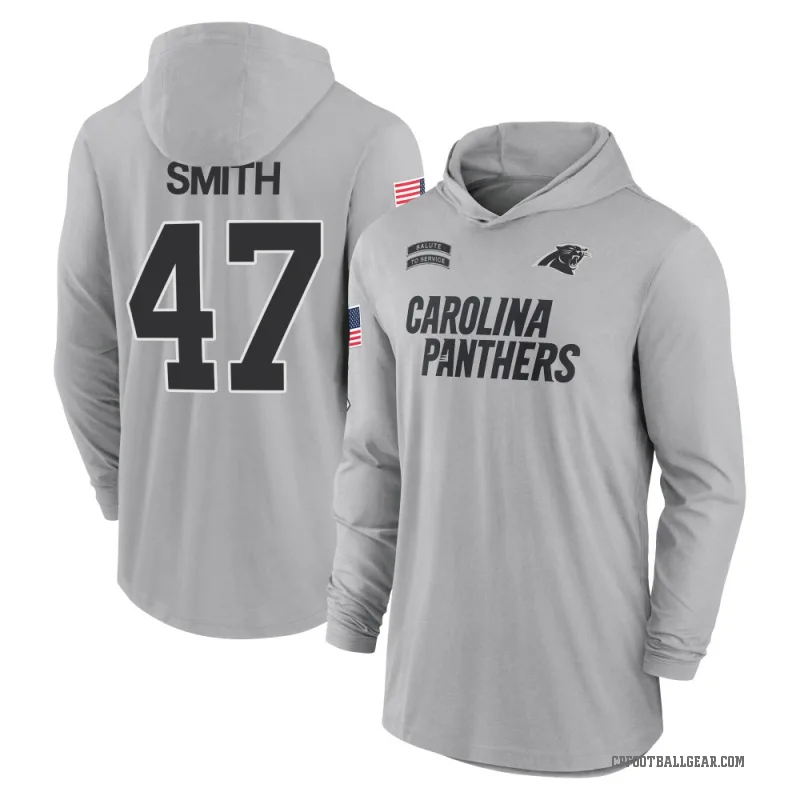 Isaiah Smith Men's Gray Carolina Panthers 2024 Salute to Service Lightweight Performance Long Sleeve Hooded T-Shirt