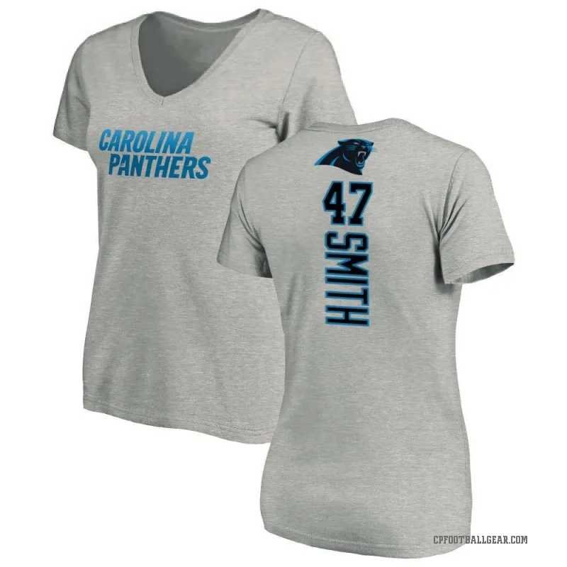 Isaiah Smith Women's Ash Carolina Panthers Backer V-Neck T-Shirt -