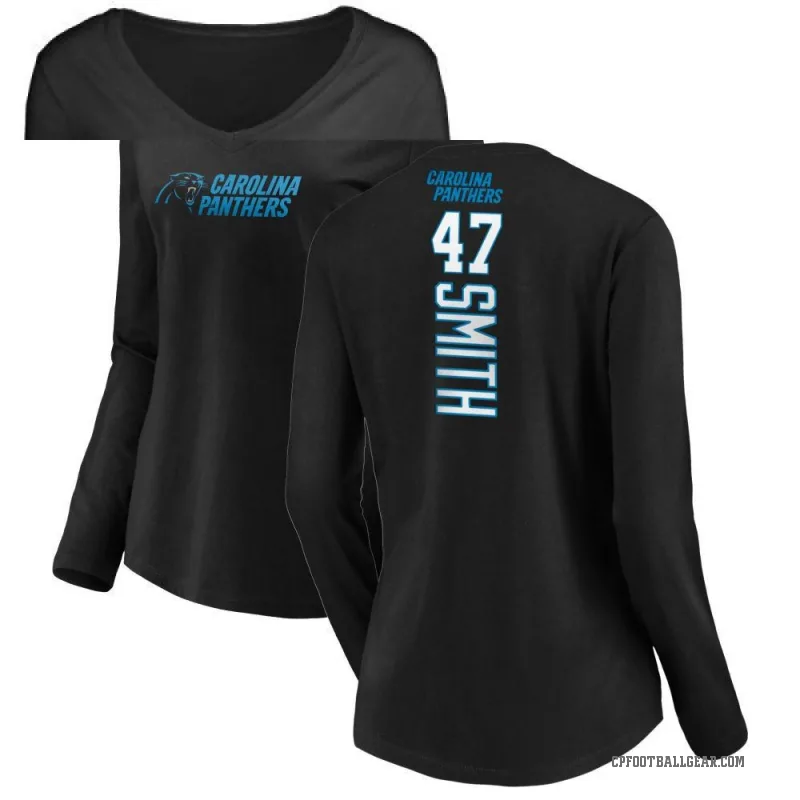 Isaiah Smith Women's Black Carolina Panthers Backer Slim Fit Long Sleeve T-Shirt -