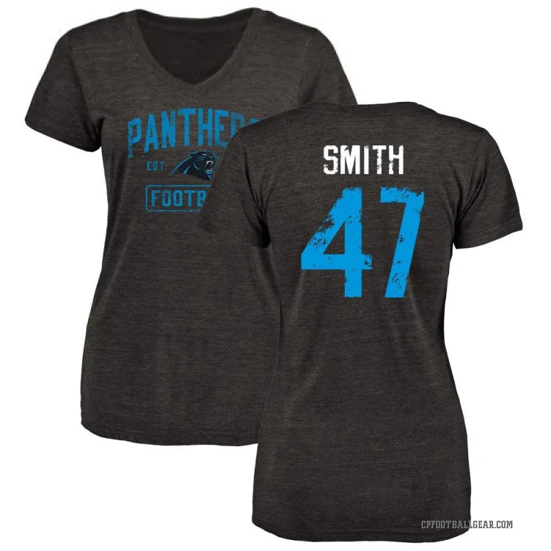 Isaiah Smith Women's Black Carolina Panthers Distressed V-Neck T-Shirt