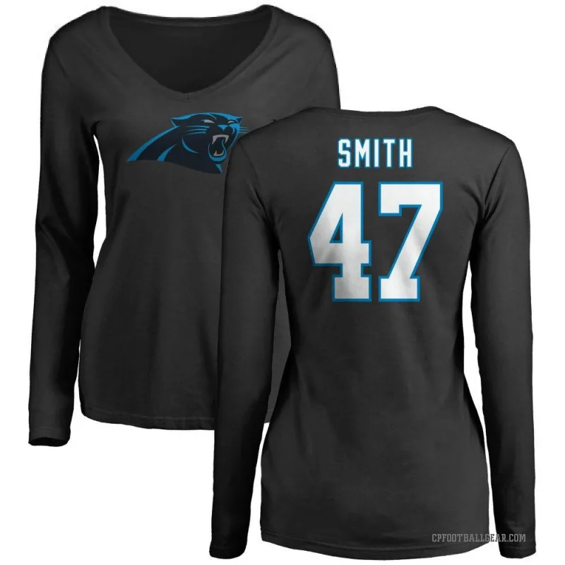 Isaiah Smith Women's Black Carolina Panthers Logo Slim Fit Long Sleeve T-Shirt -