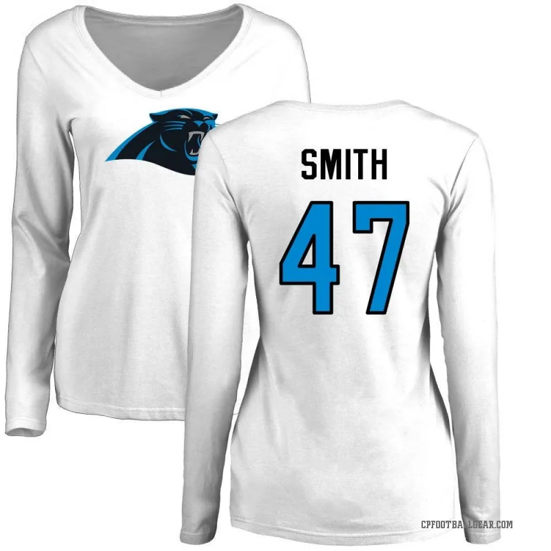 Isaiah Smith Women's White Carolina Panthers Logo Slim Fit Long Sleeve T-Shirt -