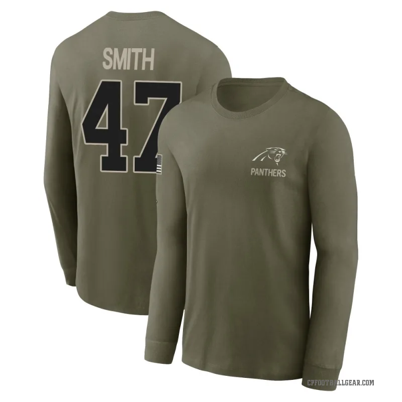 Isaiah Smith Youth Olive Carolina Panthers 2025 Salute to Service Sideline Long Sleeve T-Shirt