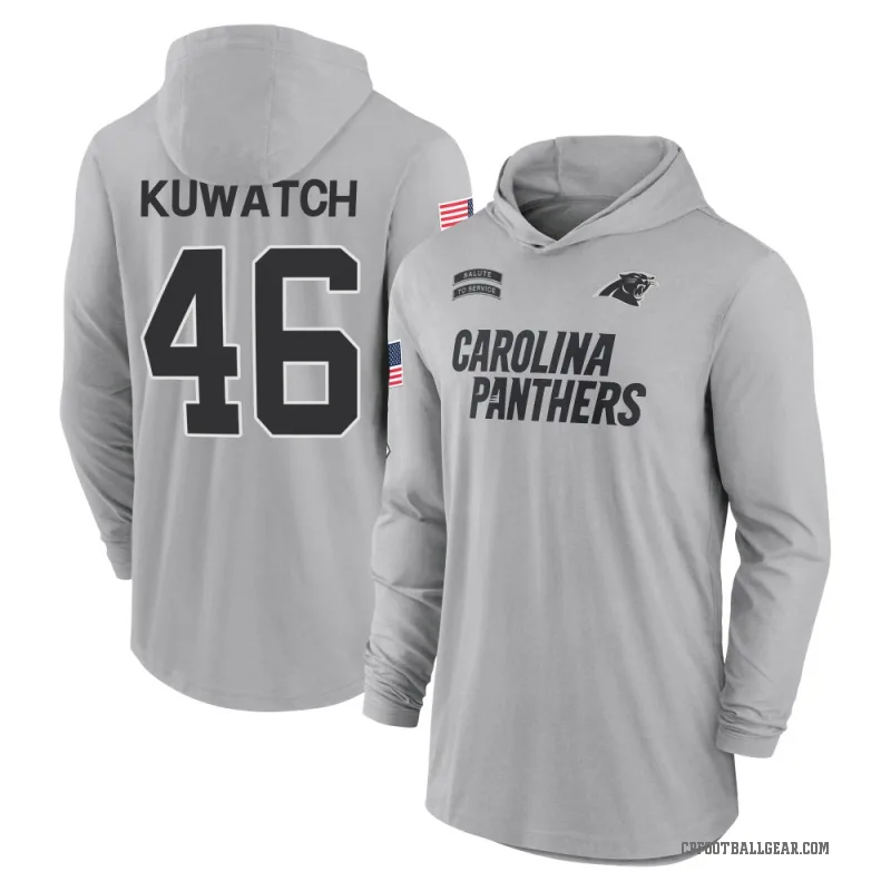 Jackson Kuwatch Youth Gray Carolina Panthers 2024 Salute to Service Lightweight Performance Long Sleeve Hooded T-Shirt