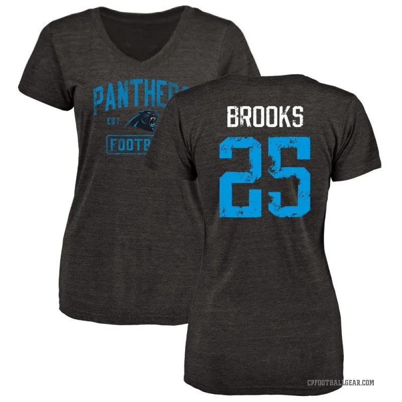 Jonathon Brooks Women's Black Carolina Panthers Distressed V-Neck T-Shirt