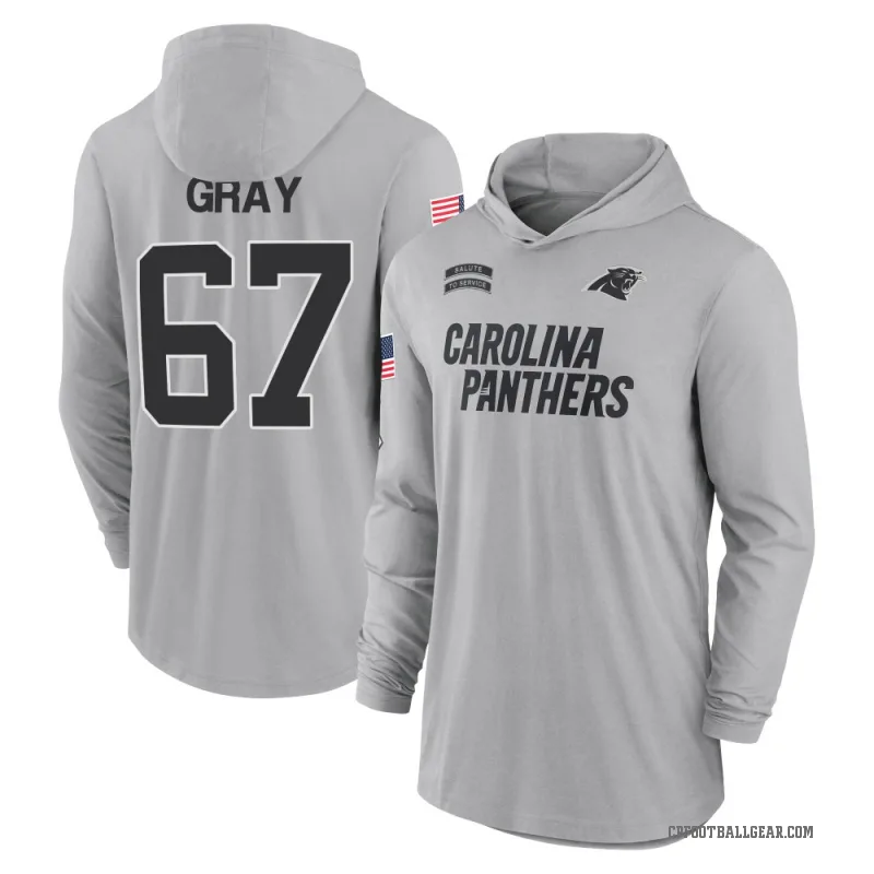 Joshua Gray Men's Gray Carolina Panthers 2024 Salute to Service Lightweight Performance Long Sleeve Hooded T-Shirt