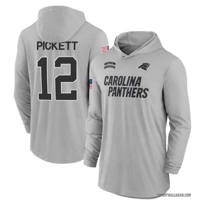 Kenny Pickett Men's Gray Carolina Panthers 2024 Salute to Service Lightweight Performance Long Sleeve Hooded T-Shirt