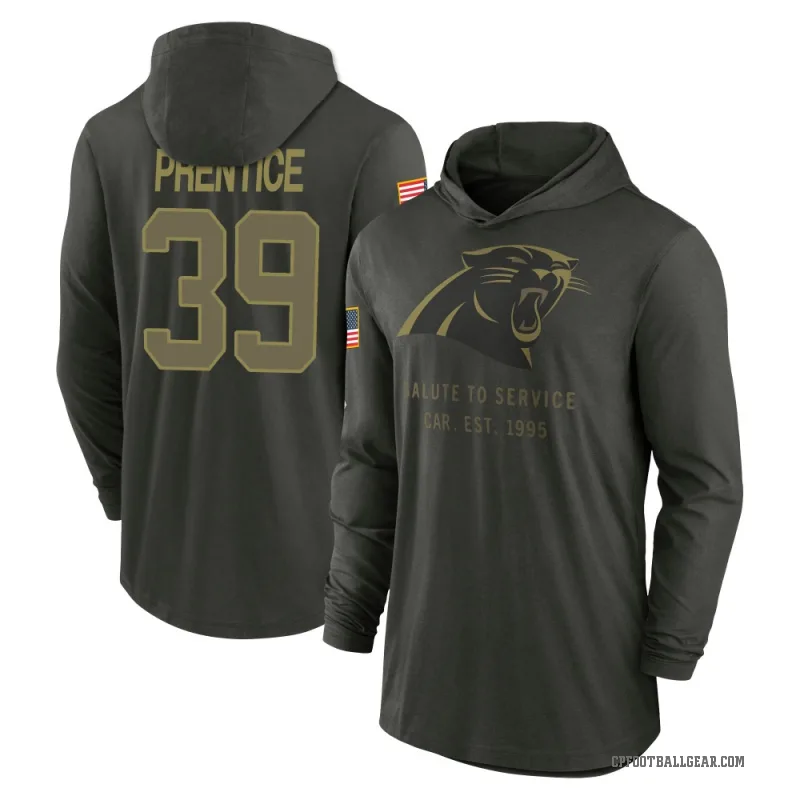 Kobe Prentice Men's Green Carolina Panthers Forest/ 2025 Salute to Service Sideline Lightweight Hooded Pullover Long Sleeve T-Sh