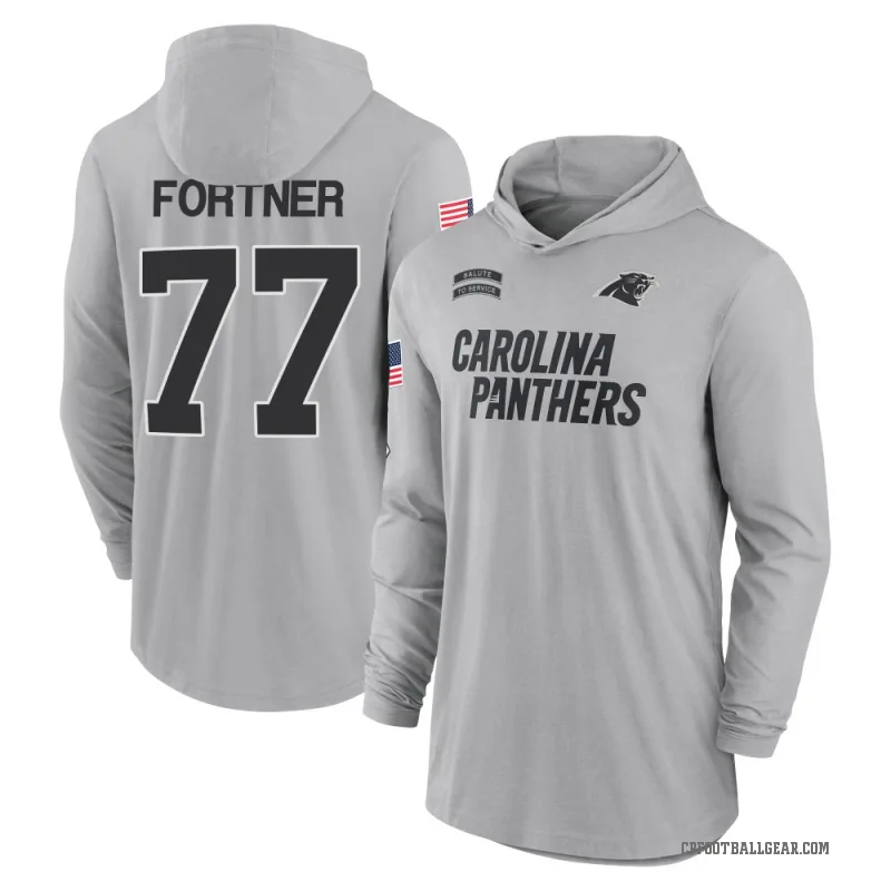 Luke Fortner Men's Gray Carolina Panthers 2024 Salute to Service Lightweight Performance Long Sleeve Hooded T-Shirt