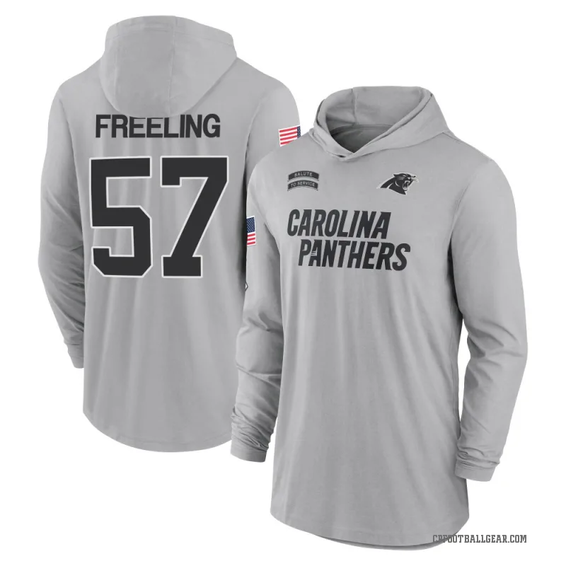 Monroe Freeling Youth Gray Carolina Panthers 2024 Salute to Service Lightweight Performance Long Sleeve Hooded T-Shirt