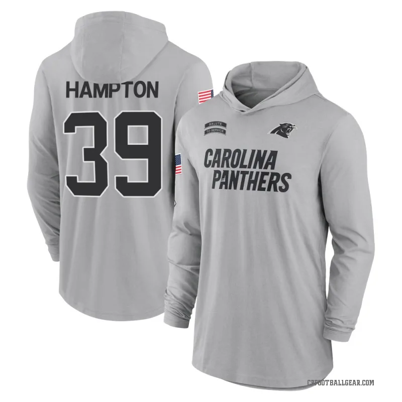 Nick Hampton Men's Gray Carolina Panthers 2024 Salute to Service Lightweight Performance Long Sleeve Hooded T-Shirt