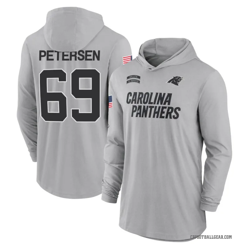 Parker Petersen Men's Gray Carolina Panthers 2024 Salute to Service Lightweight Performance Long Sleeve Hooded T-Shirt