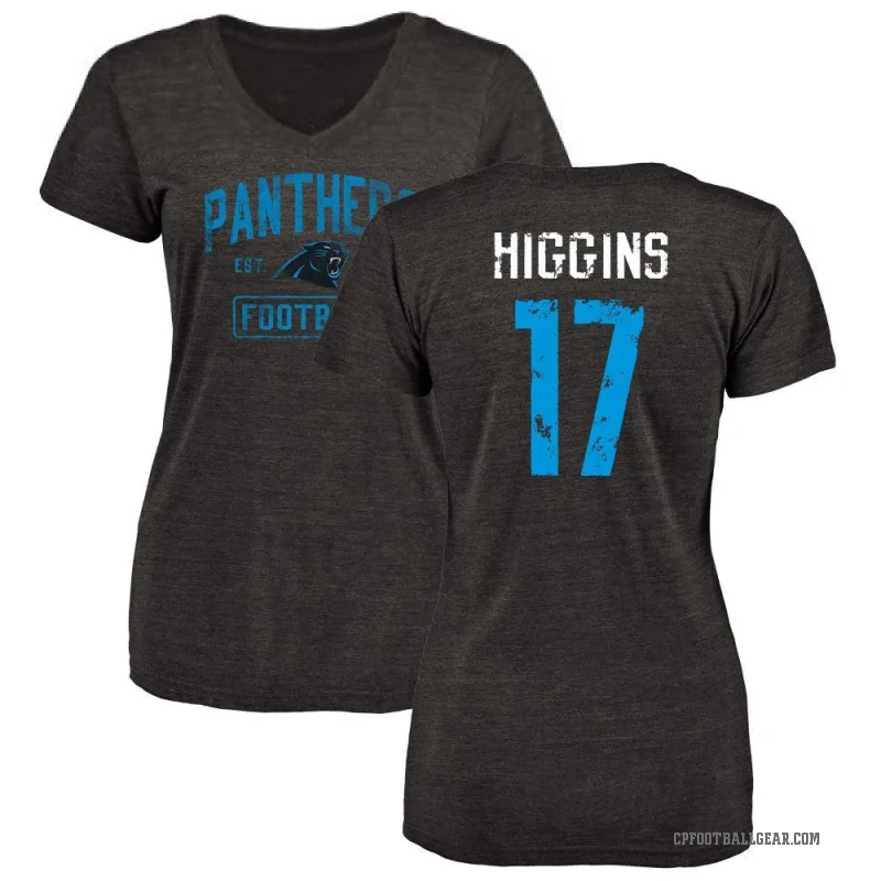 Rashard Higgins Women's Black Carolina Panthers Distressed V-Neck T-Shirt