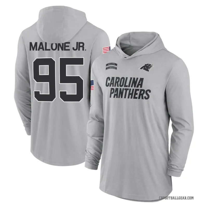 Tywone Malone Jr. Men's Gray Carolina Panthers 2024 Salute to Service Lightweight Performance Long Sleeve Hooded T-Shirt