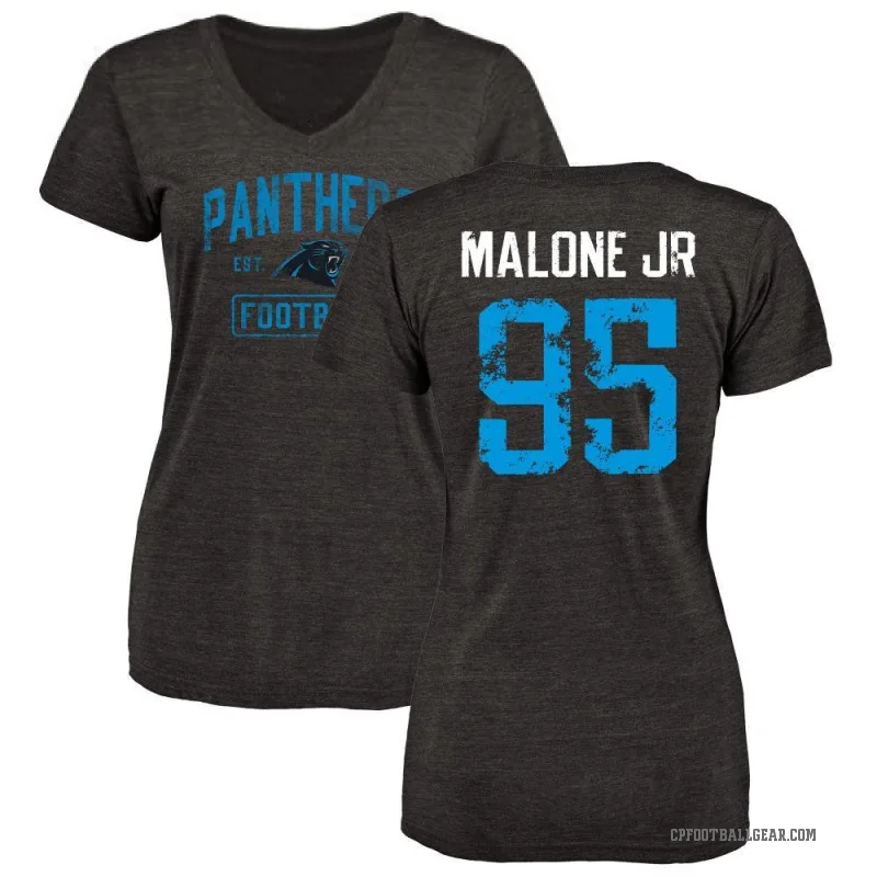 Tywone Malone Jr. Women's Black Carolina Panthers Distressed V-Neck T-Shirt