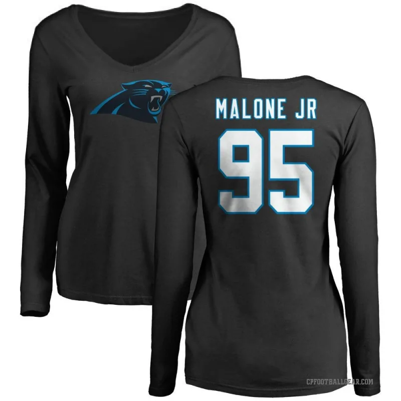 Tywone Malone Jr. Women's Black Carolina Panthers Logo Slim Fit Long Sleeve T-Shirt -