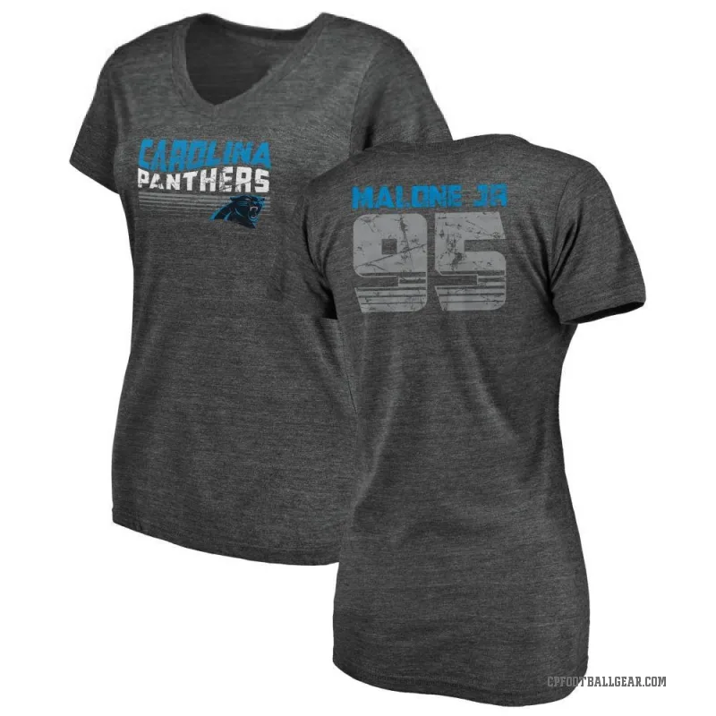 Tywone Malone Jr. Women's Black Carolina Panthers Retro V-Neck T-Shirt -