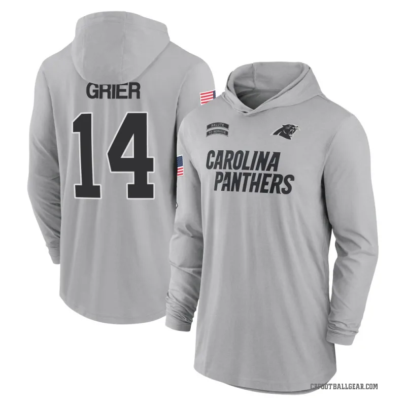 Will Grier Youth Gray Carolina Panthers 2024 Salute to Service Lightweight Performance Long Sleeve Hooded T-Shirt